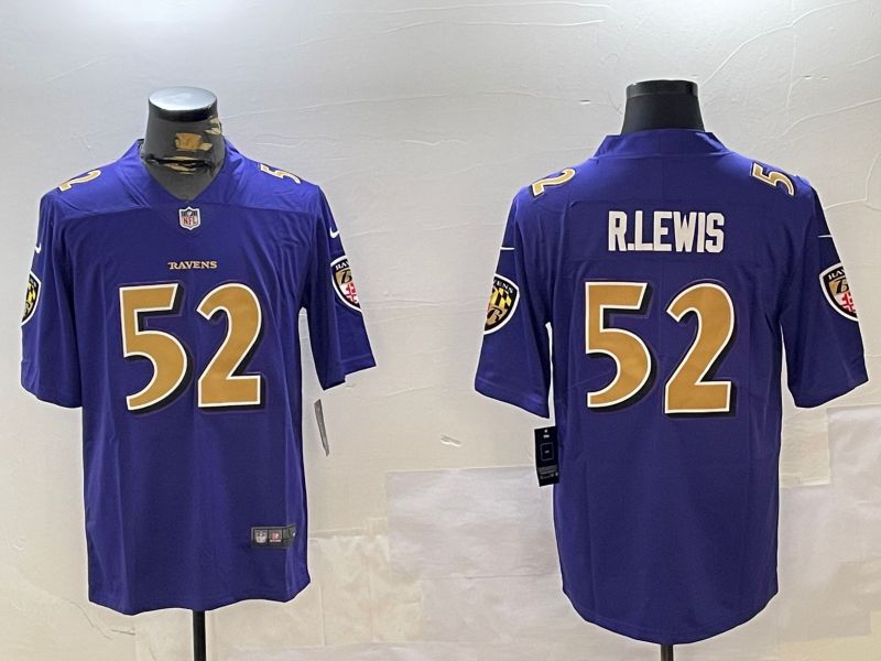 Men Baltimore Ravens #52 R.Lewis Purple Second generation 2024 Nike Limited NFL Jersey style 3